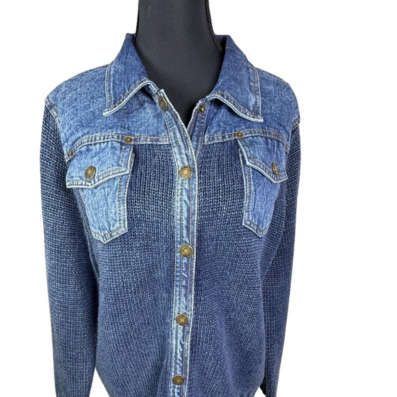 Pure Blue Japan (PBJ Blues) Denim Knit Jacket Indigo Y2K Japan Women’s Sz S - Picture 2 of 9